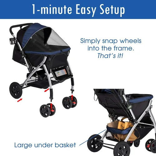 Vista 8 de HPZ Pet Rover - Cochecito de viaje resistente para perros, gatos y mascotas, con compartimento convertible, entrada sin cremallera, mango