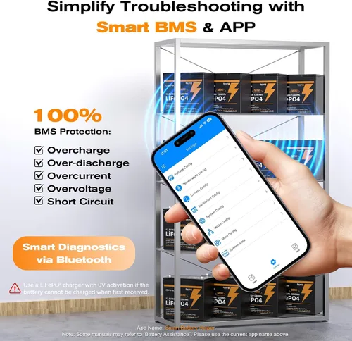 Vista 6 de Mini LiFePO4 - Batería de litio de 12 V 100 Ah con Bluetooth, BMS inteligente, más de 15000 ciclos profundos, 20.9 libras, ligera, diseño compacto