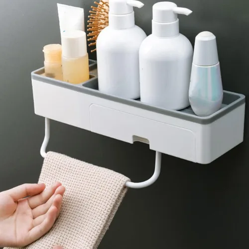Vista 9 de Estante de esquina para ducha, baño, estantes flotantes, soporte para toallas de baño, estantes ajustables, riel para colgar en la pared