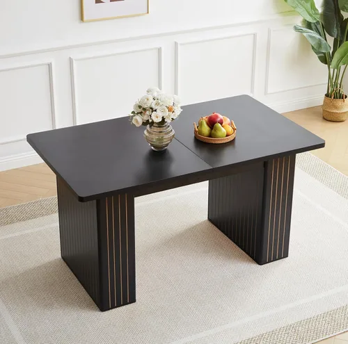 Vista 8 de Mesa de comedor extensible rectangular de 55 pulgadas–71 pulgadas para 4–6 personas, mesa de cocina expandible de estilo rústico moderno con base