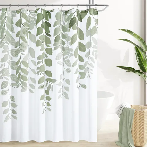 Vista 29 de BOODII Cortinas de ducha negras de 36 x 72 pulgadas, cortina de ducha de eucalipto de primavera para baño, cortina de baño con textura de flameado