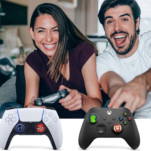 Vista 3 de Empuñaduras de pulgar para control de PS5, 8 tapas de joystick de impresión analógica, cubierta de protección de mango de silicona antideslizante