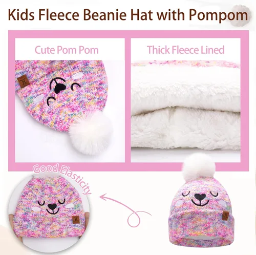 Vista 2 de Conjunto de gorro de invierno para niños y niñas de 0, 6, 12 meses, 1, 2, 3, 4-8 años