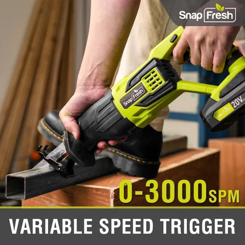 Vista 6 de SnapFresh Sierra Recíproca Inalámbrica de 20V – 3000 SPM, Gatillo de Velocidad Variable, Cambio de Hoja sin Herramientas, Luz LED, Ligera y Compacta