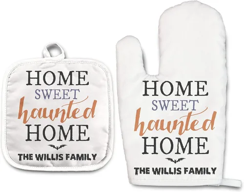 Vista 15 de Angela's Kitchen - Juego de guantes de horno personalizados y soporte para ollas Regalos de cocina personalizados Inauguración de la casa