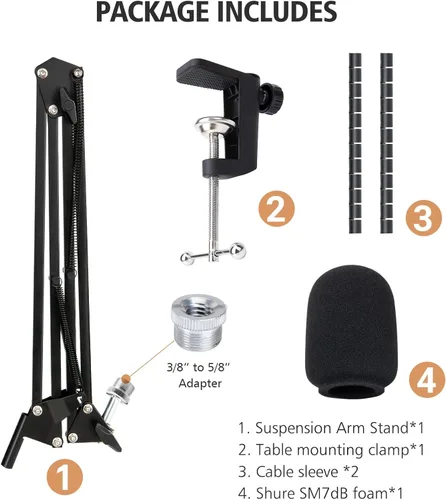Vista 5 de SUNMON Shure SM7dB - Soporte de micrófono con brazo de brazo – brazo de micrófono con cubierta de micrófono de espuma compatible con Shure SM7dB