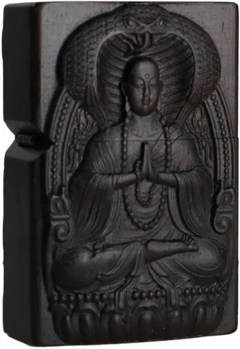 Vista 46 de Carcasa exterior de encendedor tallado en madera negra de ébano natural para kit de inserción Zippo (1000 brazos Avalokiteshvara de la diosa 3#)