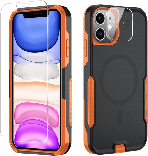 Vista 8 de Xmon Funda magnética para iPhone 11 [compatible con MagSafe] Protector de pantalla de vidrio templado con protector de lente de cámara, funda