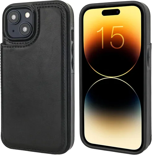Vista 3 de ONETOP Compatible con iPhone 15 Funda Tipo Cartera con Soporte para Tarjetas, Funda de Cuero PU con Soporte y Ranuras para Tarjetas, Doble Cierre