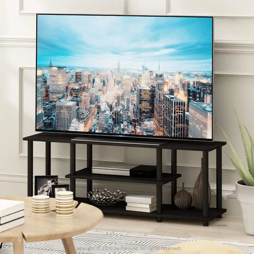 Vista 9 de Furinno Turn-N-Tube - Soporte para televisor de 3 niveles, 3D, sin herramientas, para televisores de hasta 50 pulgadas, con tubos redondos