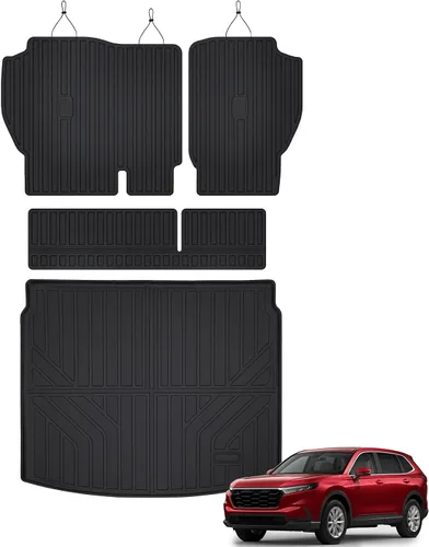 Vista 8 de Auxko Alfombrillas para todo tipo de clima, tapete de carga con respaldo para Honda Pilot 8 pasajeros 2016-2022, forros de elastómero termoplástico
