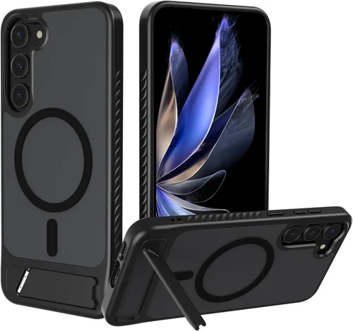 Vista 10 de Funda magnética para Samsung Galaxy S25+ Plus / S24+ Plus, soporte invisible integrado, compatible con MagSafe, translúcida a prueba de golpes Negro