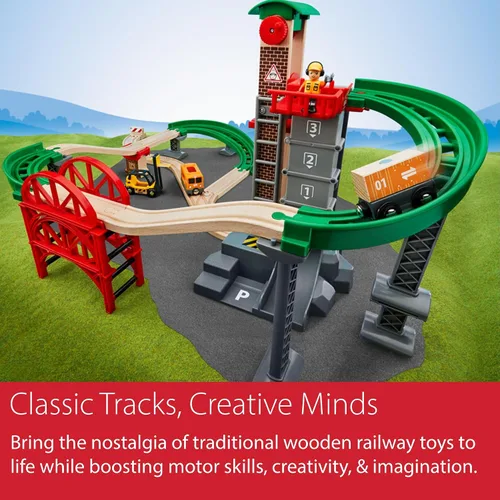 Vista 7 de BRIO World Lift & Load Warehouse Set - Juego de tren de madera de 32 piezas, funciona con todos los juegos de ferrocarriles de madera, incluye