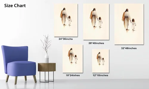 Vista 4 de Arte de pared de Jesús y el niño, póster minimalista bohemio cristiano, lienzo para pared, imagen abstracta de Jesús, arte cristiano religioso