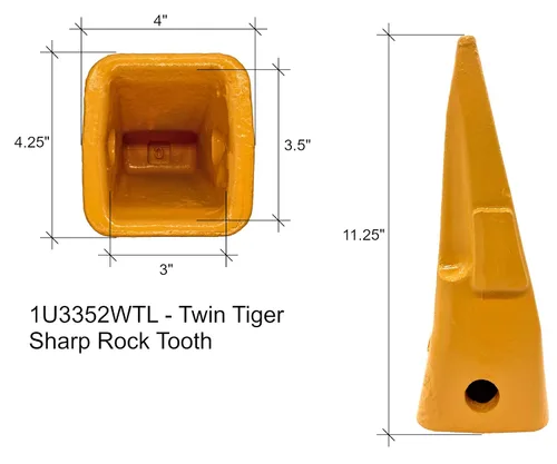 Vista 3 de Cubo de excavadora Twin Sharp Rock Diente con pasador, 1U3352WTL, se adapta a adaptadores Caterpillar J350 Series (1)