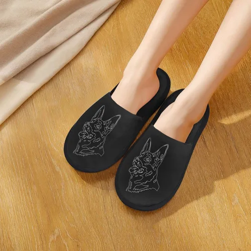 Vista 6 de Hot-German-Shepherd-Dog - Pantuflas peludas de algodón para el hogar en invierno, pantuflas de felpa unisex de dos tamaños