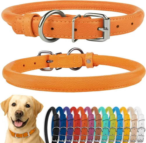 Vista 75 de CollarDirect - Collar de cuero enrollado para perro, collar redondo acolchado suave para cachorro, collar de cuero auténtico hecho a mano