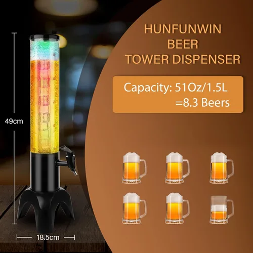 Vista 2 de Dispensador de cerveza Margarita Tower, dispensador de torre de mimosa de 50 onzas con tubo de hielo y luz LED, dispensador de torre de bebidas