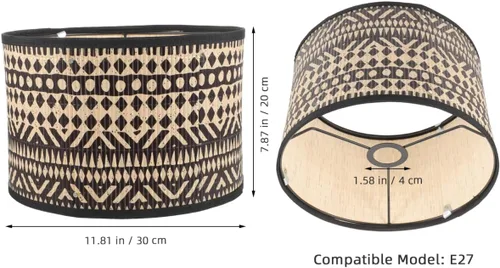 Vista 3 de DOITOOL Pantalla de lámpara de bambú bohemia de 12 pulgadas, repuesto de cubierta de tambor impresa para lámparas de mesa, lámpara de piso