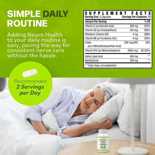 Vista 4 de Neuro Health Fórmula de apoyo nervioso con vitaminas B, ácido alfa lipoico y crema milagrosa para neuropatía, mezcla de cúrcuma y árnica de máxima