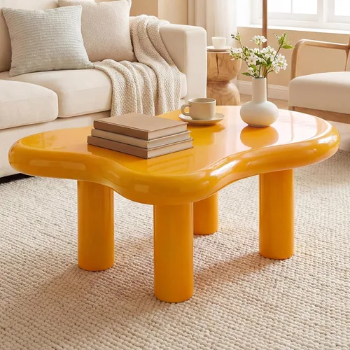 Vista 11 de Miuuod Cloud - Mesa auxiliar con 4 patas para sala de estar, mesa central, mesa baja, mesa auxiliar color crema, mesa de sofá de esquina redonda