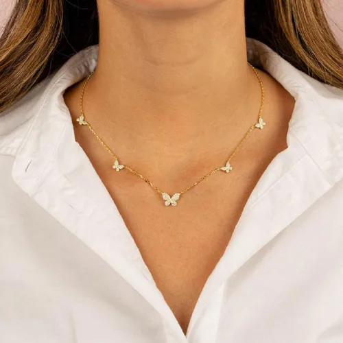 Vista 2 de Collar de mariposa con dije de gargantilla y dije delicado para mujer, joyería para regalos de cumpleaños