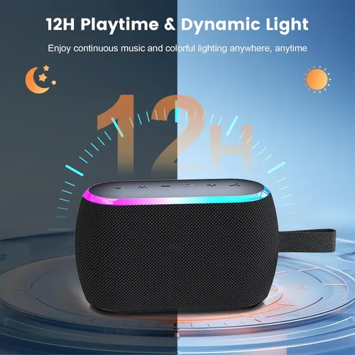 Vista 5 de Altavoz Bluetooth, inalámbrico portátil de 40 W con graves estéreo, Bluetooth 5.3, altavoces de ducha impermeables IPX6, luces LED, emparejamiento