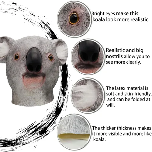 Vista 5 de ifkoo - Máscara de Koala de látex para disfraz de Halloween