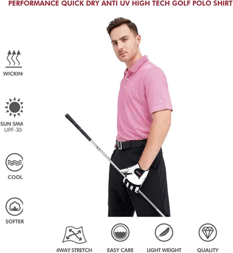 Vista 5 de Golf Shirts for Men Dry Fit Short Sleeve Print Performance Moisture Wicking Polo Shirt
