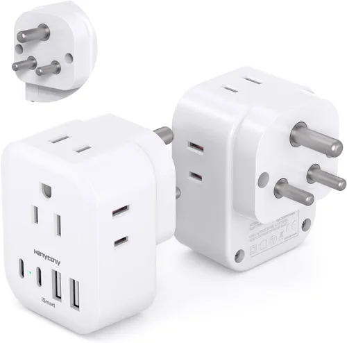 Vista 12 de HANYCONY - Paquete de 2 adaptadores de enchufe de viaje europeos, adaptador de corriente internacional de 4 tomas, 4 puertos USB C (2 USB C)