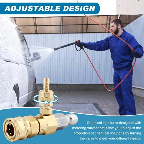Vista 3 de Inyector aguas abajo para lavadora a presión, kit de jabón de lavadora eléctrica ajustable e inyector químico, conexión rápida de 3/8 pulgadas, 4500