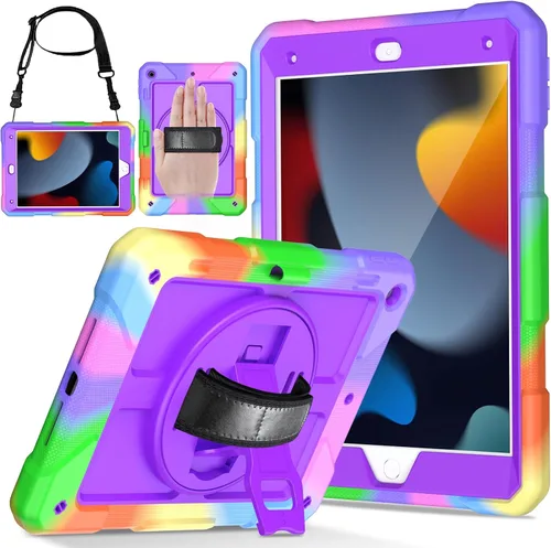 Vista 9 de LTROP Funda para iPad de 9ª/8ª/7ª generación (2021/2020/2019), Funda para iPad de 10.2" a prueba de golpes con correa para el hombro, soporte