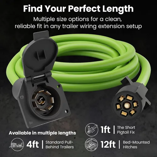 Vista 8 de GEARit Cable de extensión para remolque de 7 vías (1 pie) Enchufe de remolque de 7 pines Cable en línea Arnés de cables Conector de clavijas dobles