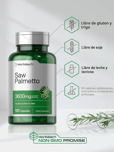 Vista 5 de Horbäach Saw Palmetto Extract 120 cápsulas Fórmula sin OMG y sin gluten de Saw Palmetto Berries