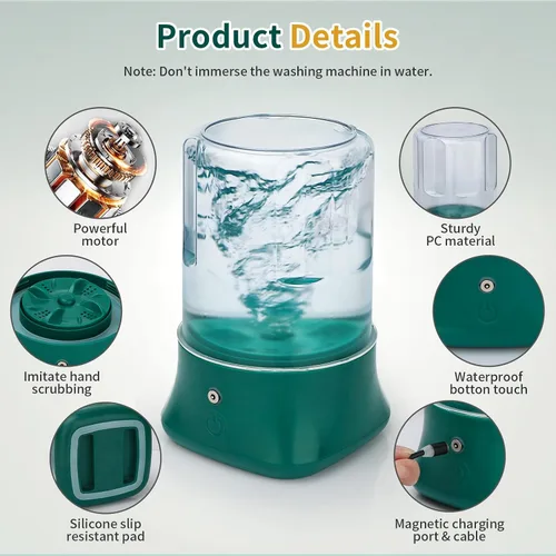 Vista 5 de Mini Lavadora Portátil - Lavadora Pequeña de 1L Recargable por USB con 2 Modos de Limpieza Profunda para Ropa Interior, Calcetines y Ropa de Bebé