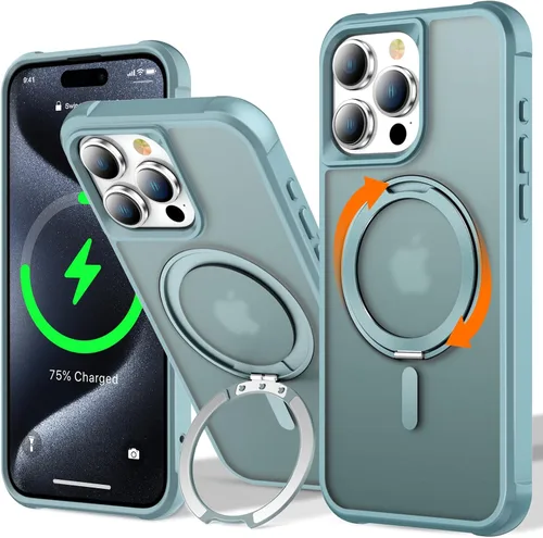 Vista 31 de UMIONE - Funda con diseño de anillo magnético giratorio de 360° para iPhone 11, soporte de bucle invisible integrado, compatible con Magsafe, funda