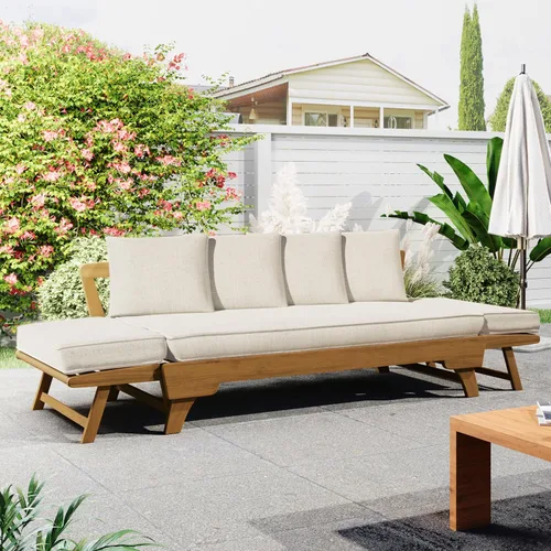 Vista 4 de Christopher Knight Home Gary Sofá Convertible para Patio, Cama de Día de Madera para Exteriores, Sofá de Salón de Muebles de Patio de Madera