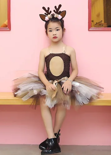 Vista 3 de Tutu Dreams Disfraces de animales de Halloween para niños y niñas de 1 a 10 años, reno jirafa, tigre con diadema, ropa de vestir para Halloween