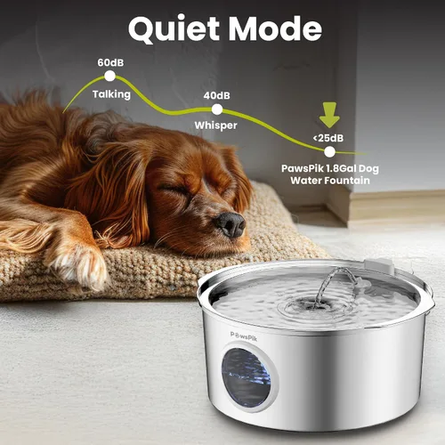 Vista 5 de PawsPik Fuente de agua para perros de acero inoxidable ultra silenciosa, 1.8 galones