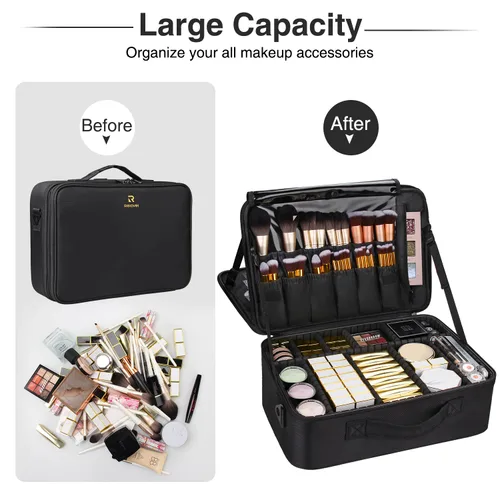 Vista 7 de MONSTINA Estuche de maquillaje grande, bolsa de maquillaje de 3 capas, organizador de cosméticos, bolsa de tren de peluquería, caja de artista