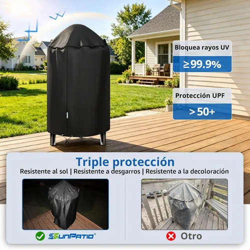 Vista 4 de SunPatio Cubierta redonda para ahumador de 30 pulgadas, resistente e impermeable, para parrilla Weber, Charbroil, Char-Griller Kamado y más