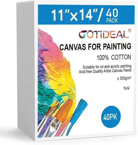 Vista 10 de 40 paneles de lona blanca de 4 x 4 pulgadas para pintura acrílica, tableros de lona de algodón imprimados Primed Canvas, Bulk Painting Canvas for