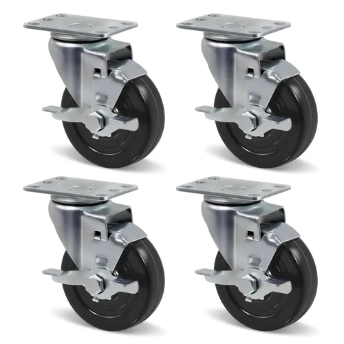 Vista 17 de Juego de 4 ruedas giratorias de 3 pulgadas, ruedas giratorias resistentes, ruedas de goma dura para muebles de camión de plataforma, carrito móvil