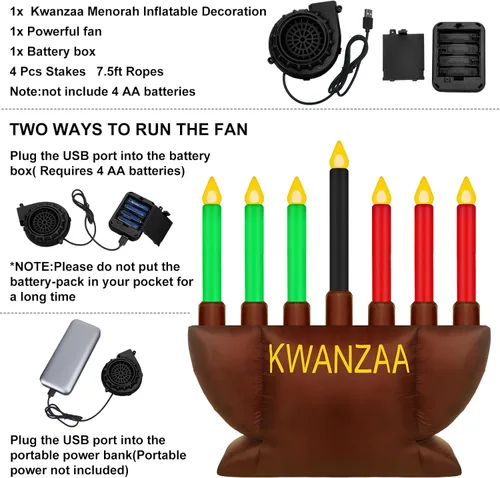 Vista 5 de Liliful Kwanzaa Menorah - Decoración inflable de 8 pies de herencia africana para patio al aire libre, letreros inflables para fiestas, iglesias