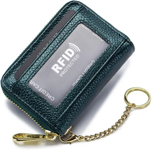 Vista 14 de Tapp Collections Tarjetero RFID para tarjetas de crédito, cartera pequeña de cuero con cremallera para tarjetas con ventana de identificación