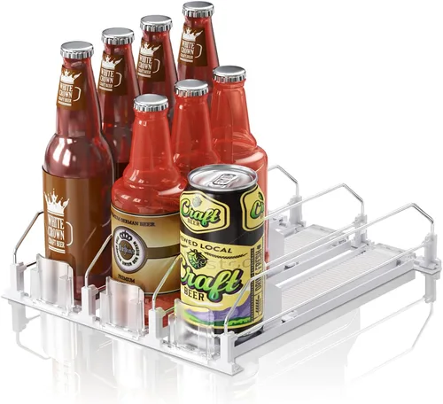 Vista 21 de Organizador de Bebidas para Refrigerador, 12oz 16oz 20oz - Dispensador de Latas de Refresco para Refrigerador, Ancho Ajustable, Deslizador Negro
