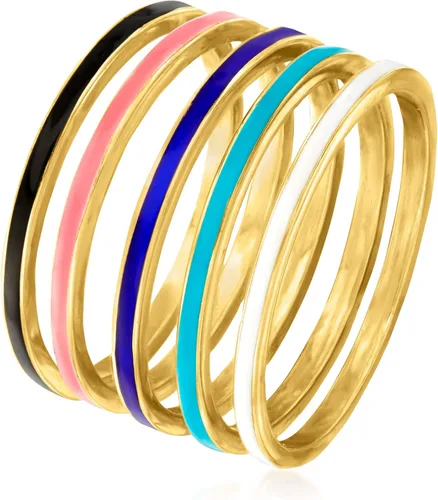 Vista 3 de Ross-Simons Multicolored Enamel Jewelry Set 5 Rings in 18kt Gold Over Sterling