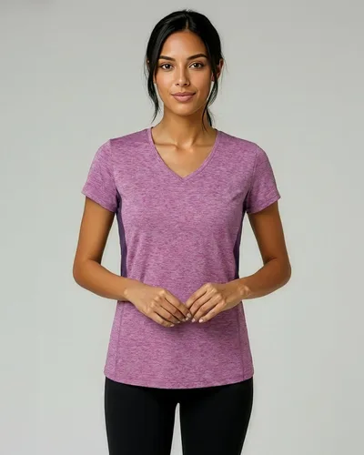 Vista 2 de Real Essentials Paquete de 5 Camiseta de Entrenamiento de Manga Corta con Cuello en V de Ajuste Seco para Mujer - Camiseta de Fitness Gimnasio