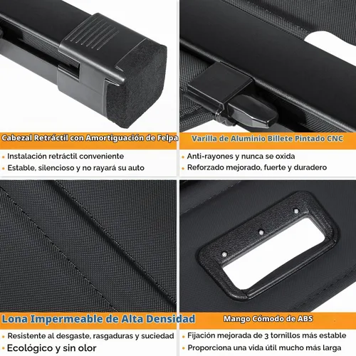 Vista 4 de Cubierta de carga para maletero para Chevy Chevrolet Equinox GMC Terrain 2018 2019 2020 2021 2022 2023 2024 2025 Cubierta retráctil para maletero