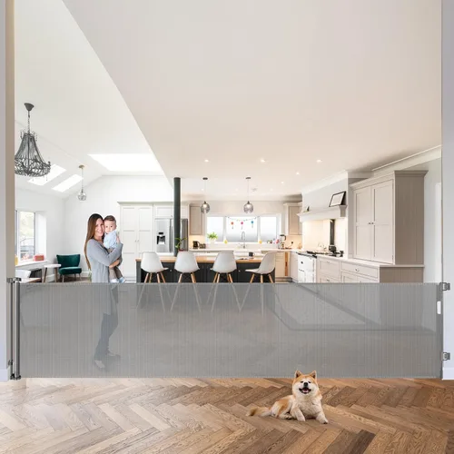 Vista 10 de Puertas de bebé extra anchas de 100 pulgadas para gran apertura, puerta retráctil para interiores para perros, puertas para cachorros para la casa